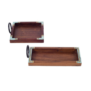 Brown - Ringo Serving Trays (Set of 2) (Large -9.5x4x2.5, Small - 7x6x2.5)