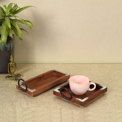 Brown - Ringo Serving Trays (Set of 2) (Large -9.5x4x2.5, Small - 7x6x2.5)