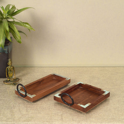 Brown - Ringo Serving Trays (Set of 2) (Large -9.5x4x2.5, Small - 7x6x2.5)