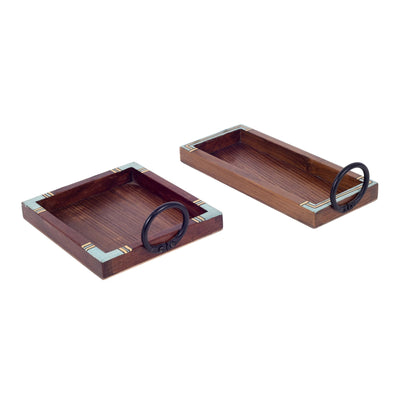 Brown - Ringo Serving Trays (Set of 2) (Large -9.5x4x2.5, Small - 7x6x2.5)