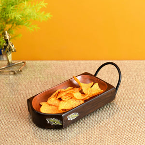 Brown - Chips n Snacks Server with Sleek Metal Handle (9x4x2.5)