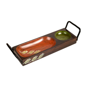 Brown - Chip n Dip Server with Sleek Metal Handle (13x4x3)