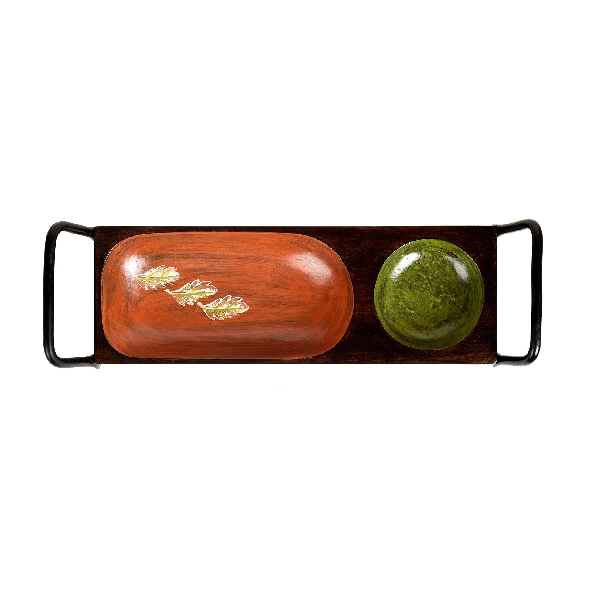 Brown - Chip n Dip Server with Sleek Metal Handle (13x4x3)
