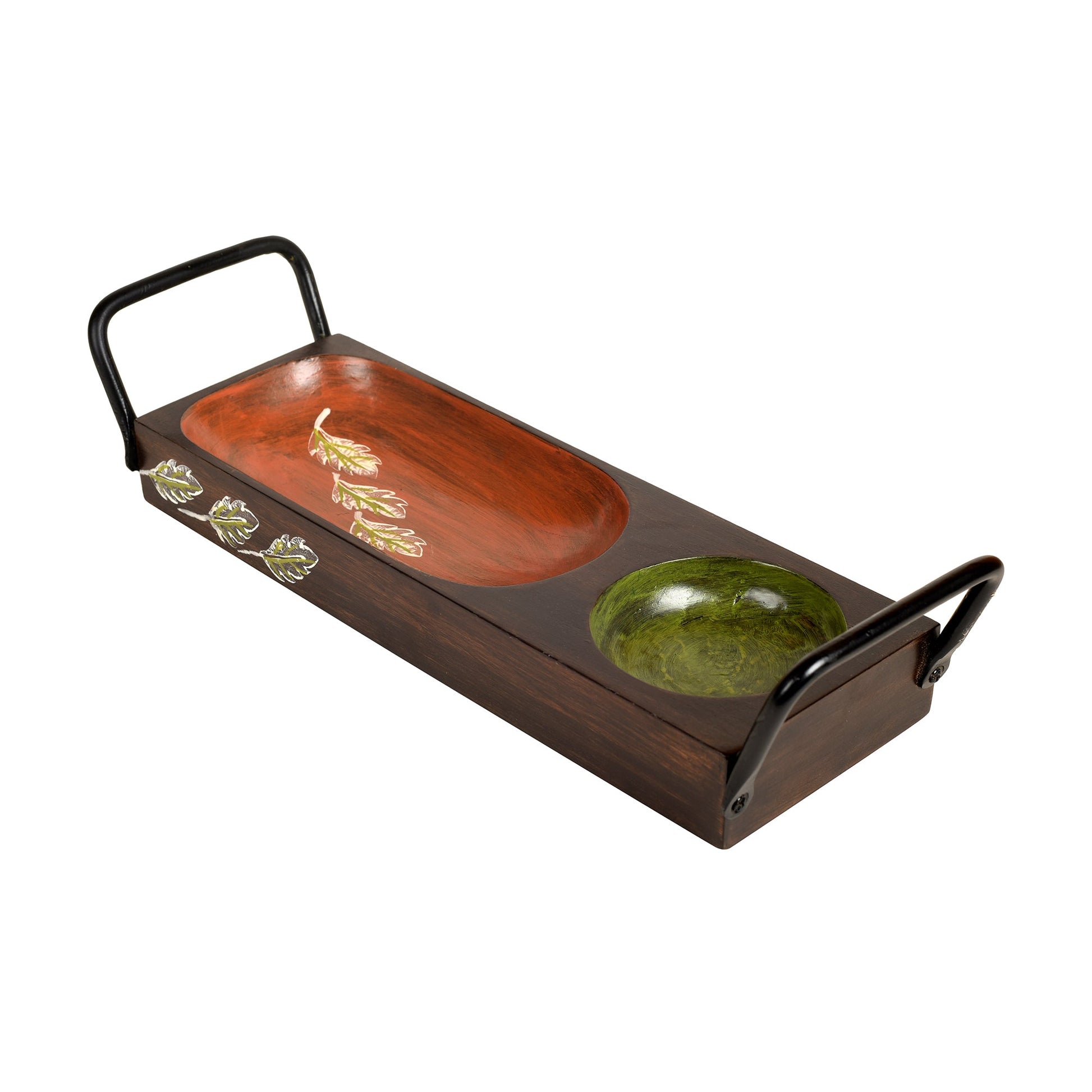 Brown - Chip n Dip Server with Sleek Metal Handle (13x4x3)