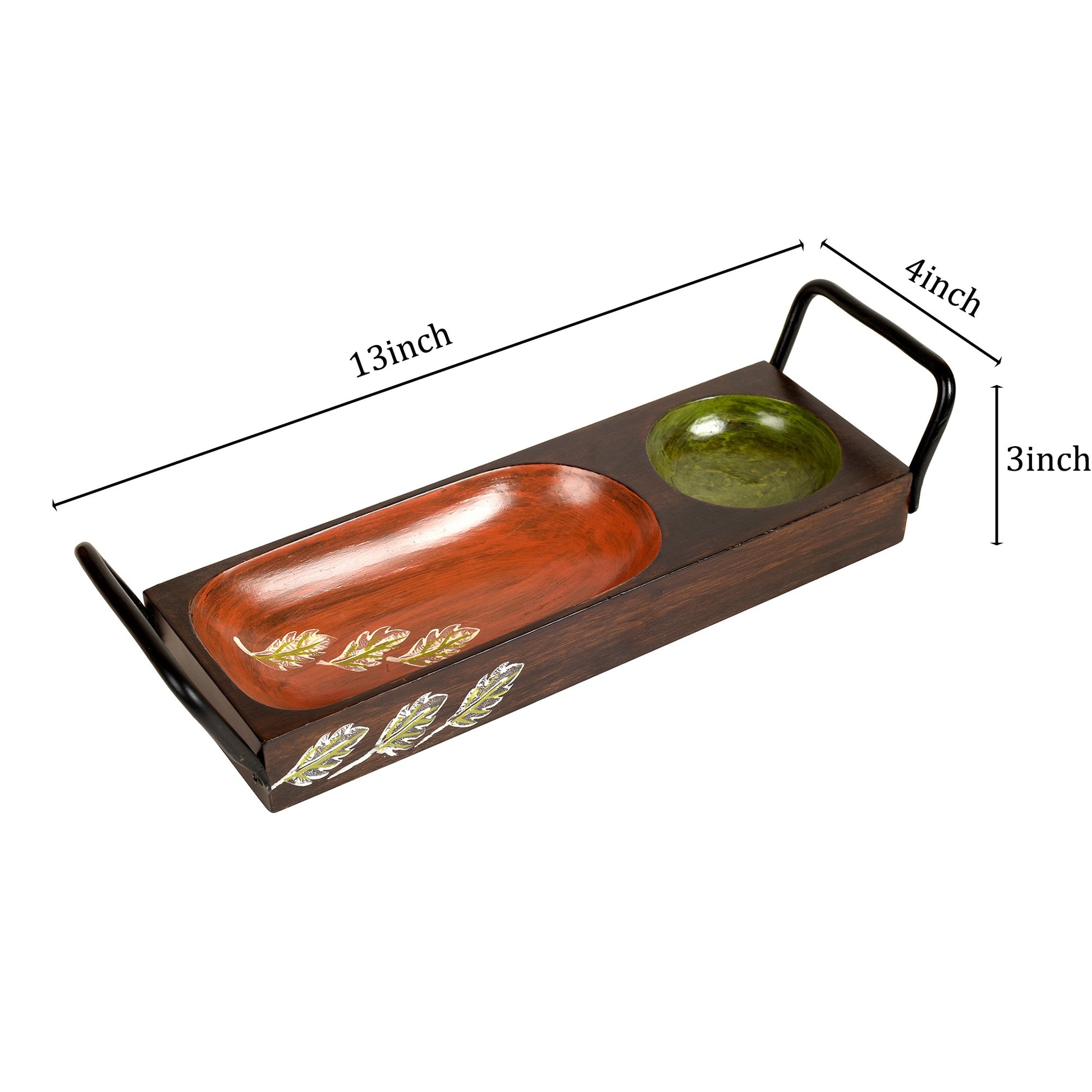 Brown - Chip n Dip Server with Sleek Metal Handle (13x4x3)