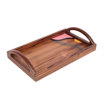 Brown - Hand Painted Teak Wood Serving Tray (17x11x3)