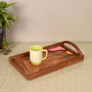 Brown - Hand Painted Teak Wood Serving Tray (17x11x3)