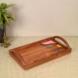 Brown - Hand Painted Teak Wood Serving Tray (17x11x3)