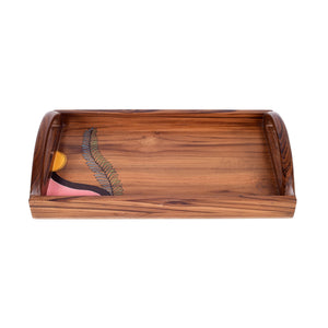 Brown - Hand Painted Teak Wood Serving Tray (17x11x3)