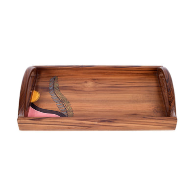 Brown - Hand Painted Teak Wood Serving Tray (17x11x3)