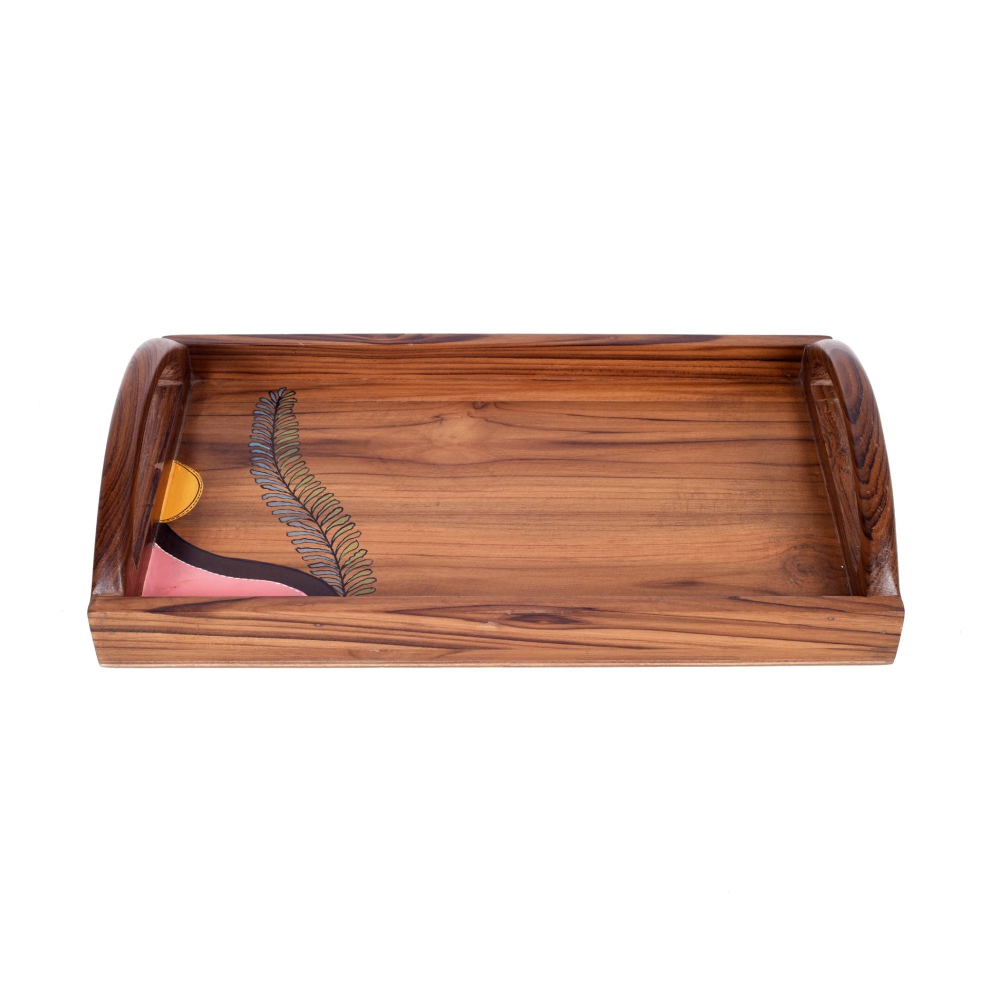 Brown - Hand Painted Teak Wood Serving Tray (17x11x3)