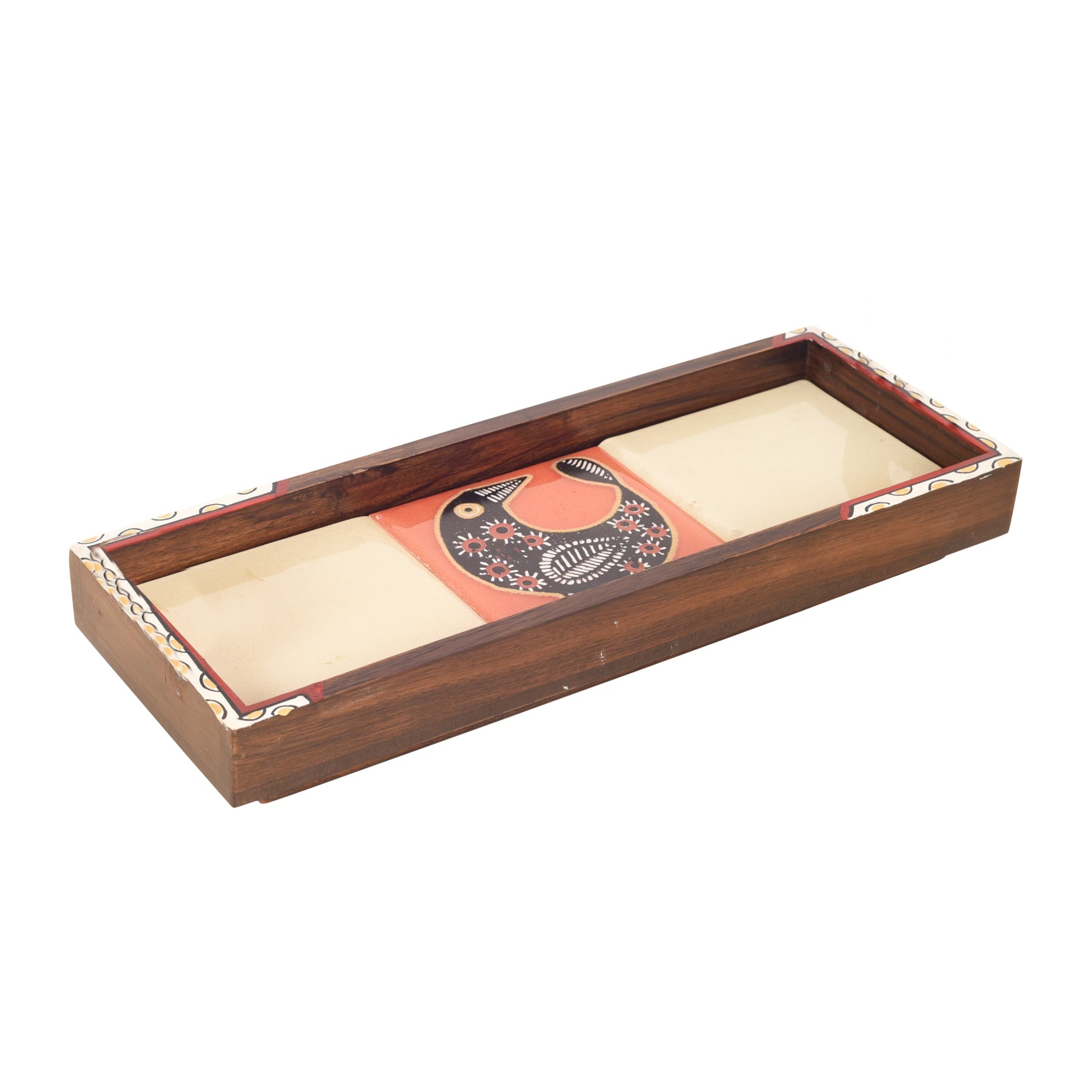 Beige - Mango Wood Handcrafted Mosaic Tray (Set of 2)