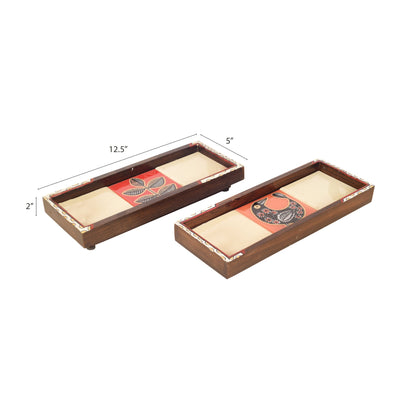 Beige - Mango Wood Handcrafted Mosaic Tray (Set of 2)