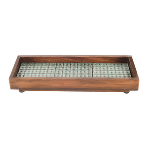 Brown - Mango Wood Handcrafted Jade Mosaic Rectangular Tray (12.5 x 5 in)