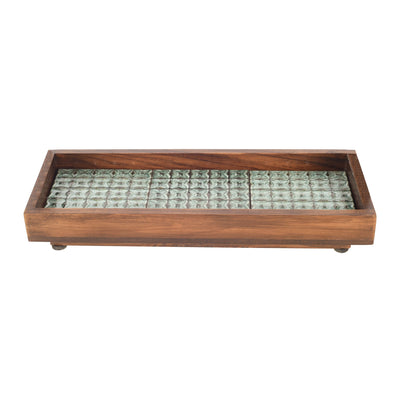Brown - Mango Wood Handcrafted Jade Mosaic Rectangular Tray (12.5 x 5 in)