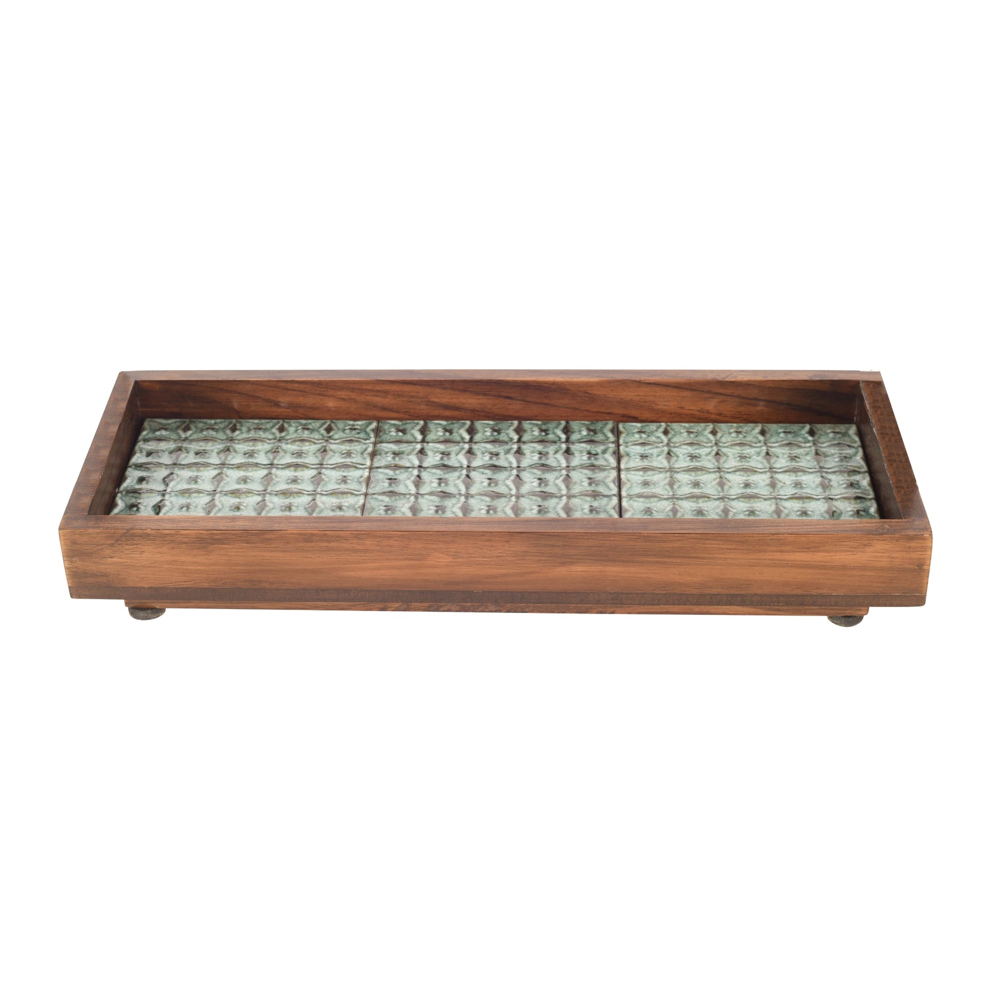 Brown - Mango Wood Handcrafted Jade Mosaic Rectangular Tray (12.5 x 5 in)
