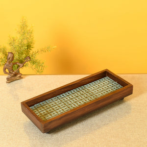 Brown - Mango Wood Handcrafted Jade Mosaic Rectangular Tray (12.5 x 5 in)