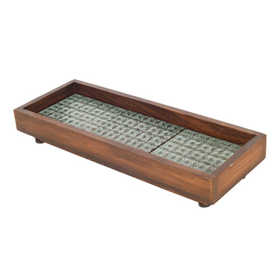 Brown - Mango Wood Handcrafted Jade Mosaic Rectangular Tray (12.5 x 5 in)