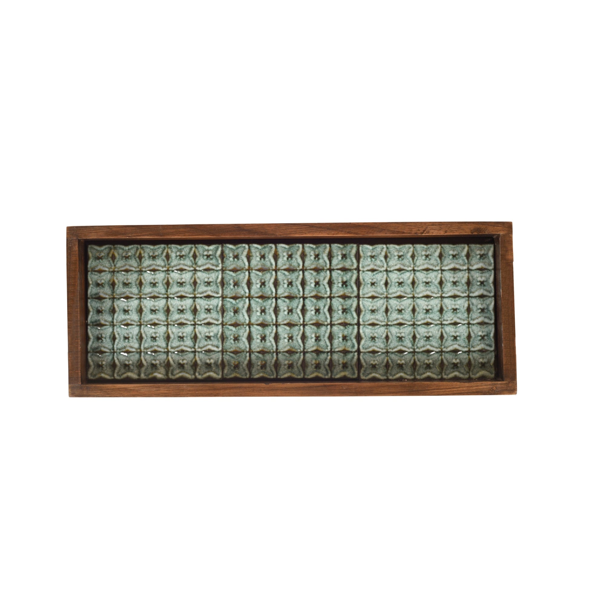 Brown - Mango Wood Handcrafted Jade Mosaic Rectangular Tray (12.5 x 5 in)