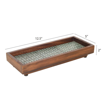 Brown - Mango Wood Handcrafted Jade Mosaic Rectangular Tray (12.5 x 5 in)