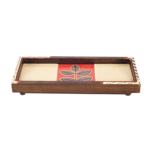 Beige - Mango Wood Handcrafted Raspberry Flora Rectangular Tray (12.5 x 5 in)