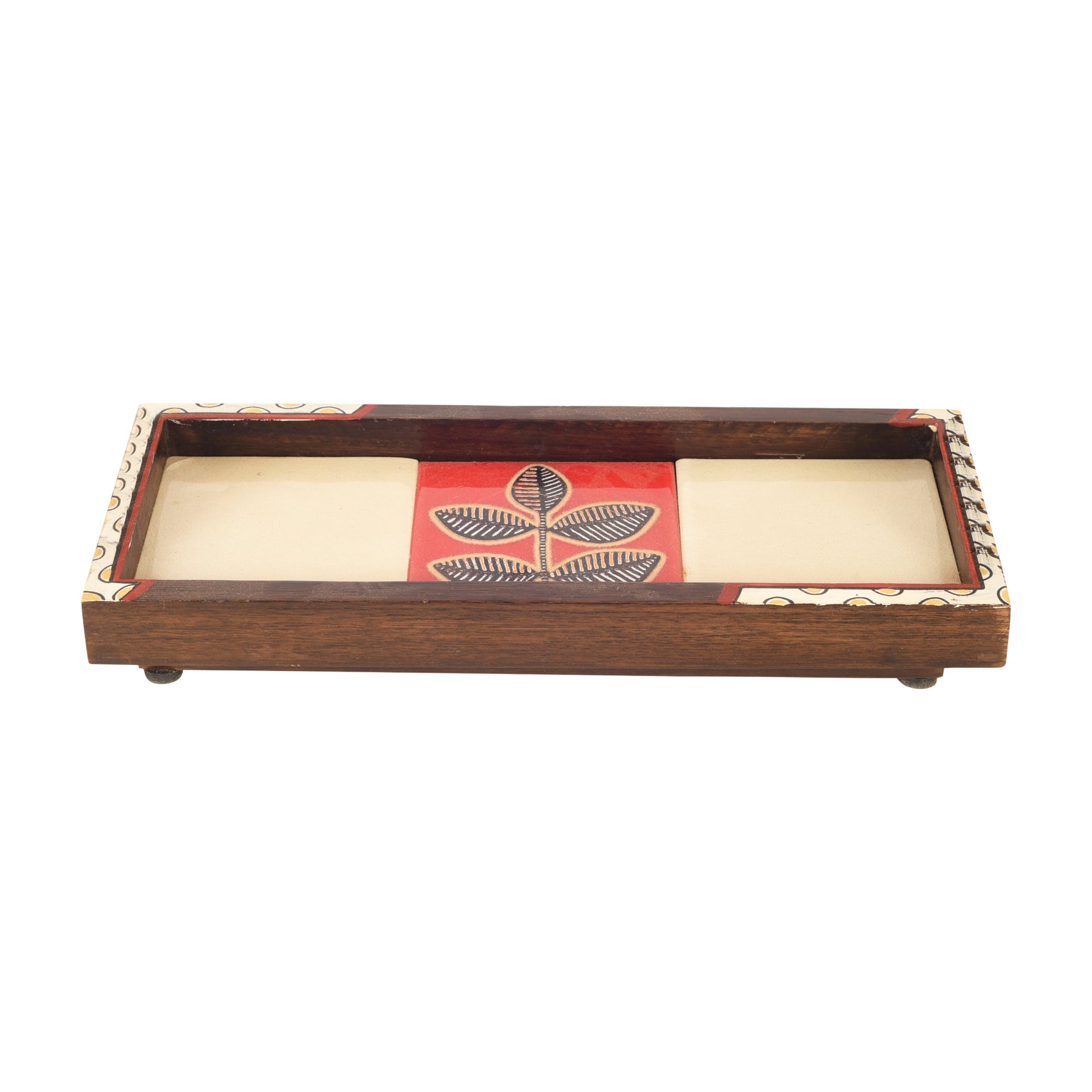 Beige - Mango Wood Handcrafted Raspberry Flora Rectangular Tray (12.5 x 5 in)