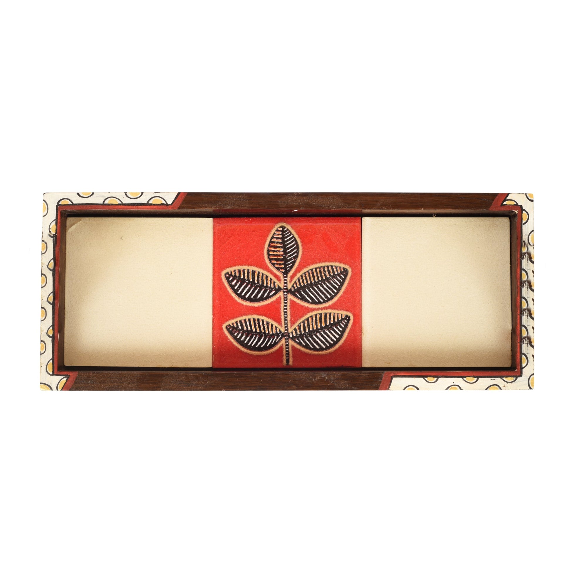Beige - Mango Wood Handcrafted Raspberry Flora Rectangular Tray (12.5 x 5 in)