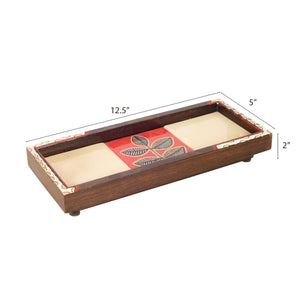 Beige - Mango Wood Handcrafted Raspberry Flora Rectangular Tray (12.5 x 5 in)