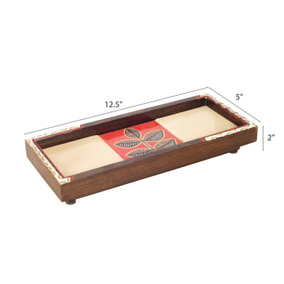 Beige - Mango Wood Handcrafted Raspberry Flora Rectangular Tray (12.5 x 5 in)