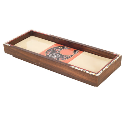 Beige - Mango Wood Handcrafted Cuckoo Rectangular Tray (12.5 x 5 in)