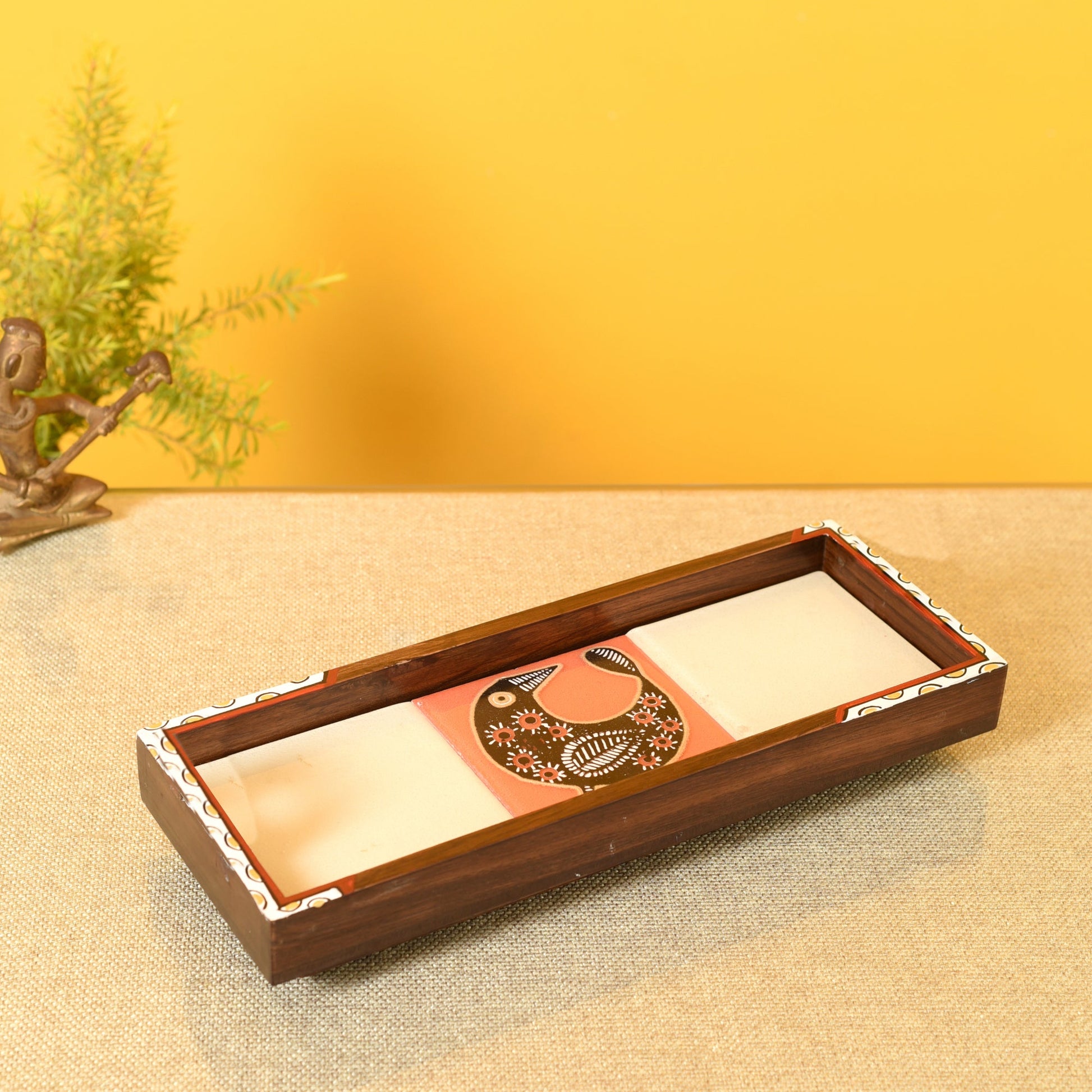 Beige - Mango Wood Handcrafted Cuckoo Rectangular Tray (12.5 x 5 in)