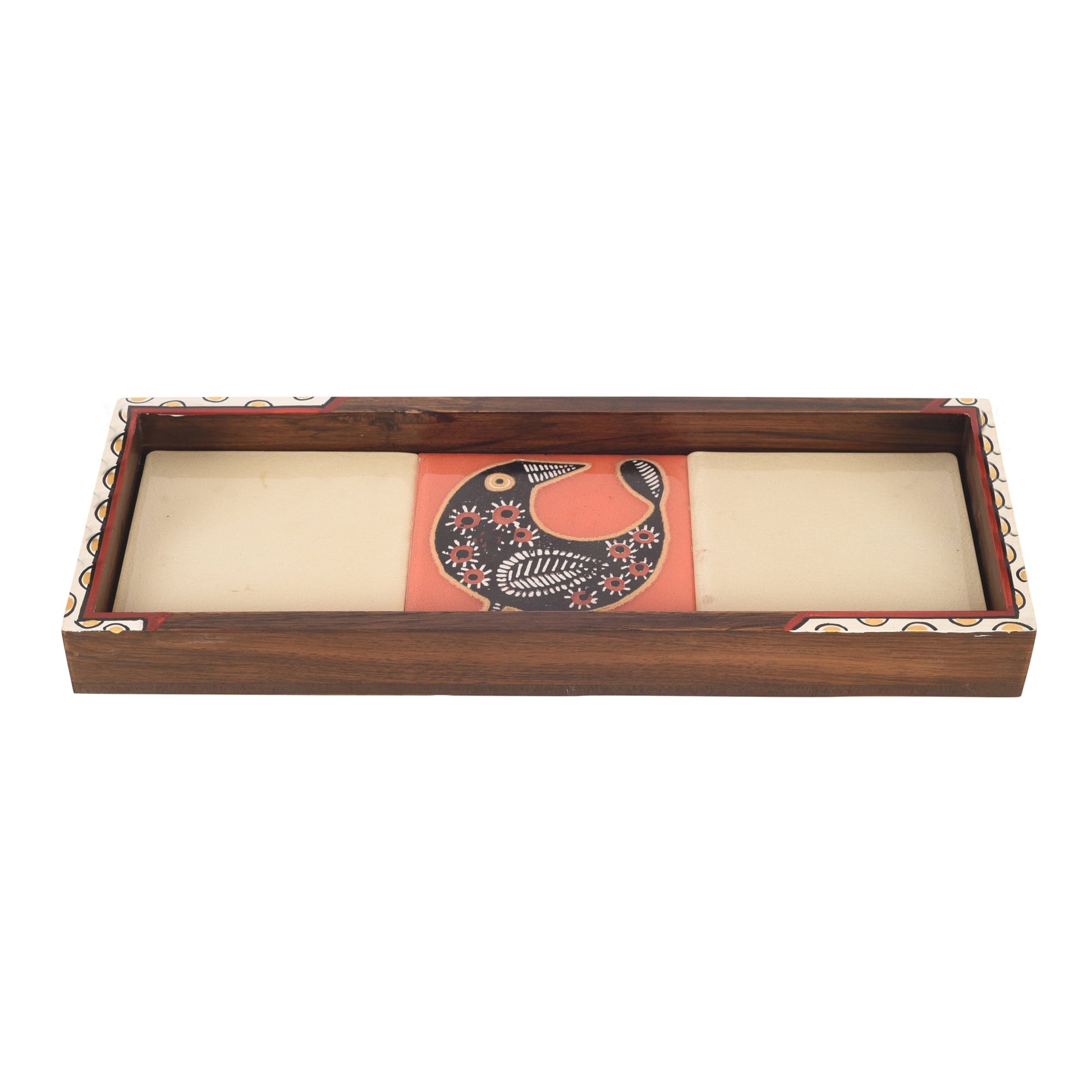 Beige - Mango Wood Handcrafted Cuckoo Rectangular Tray (12.5 x 5 in)