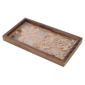 Brown - Mango Wood Handcrafted Floral Serenade Rectangular Tray (12 x 7.5 in)