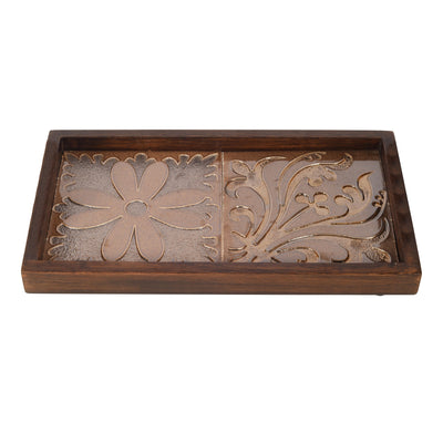 Brown - Mango Wood Handcrafted Floral Serenade Rectangular Tray (12 x 7.5 in)