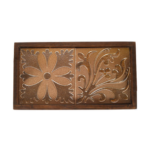 Brown - Mango Wood Handcrafted Floral Serenade Rectangular Tray (12 x 7.5 in)