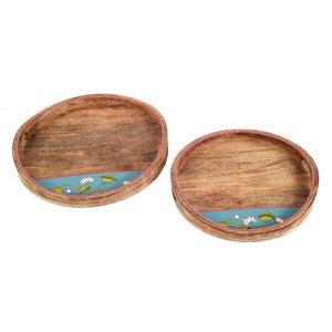 Brown - Pichhwai Leela Round Serving Tray (Set of 2)