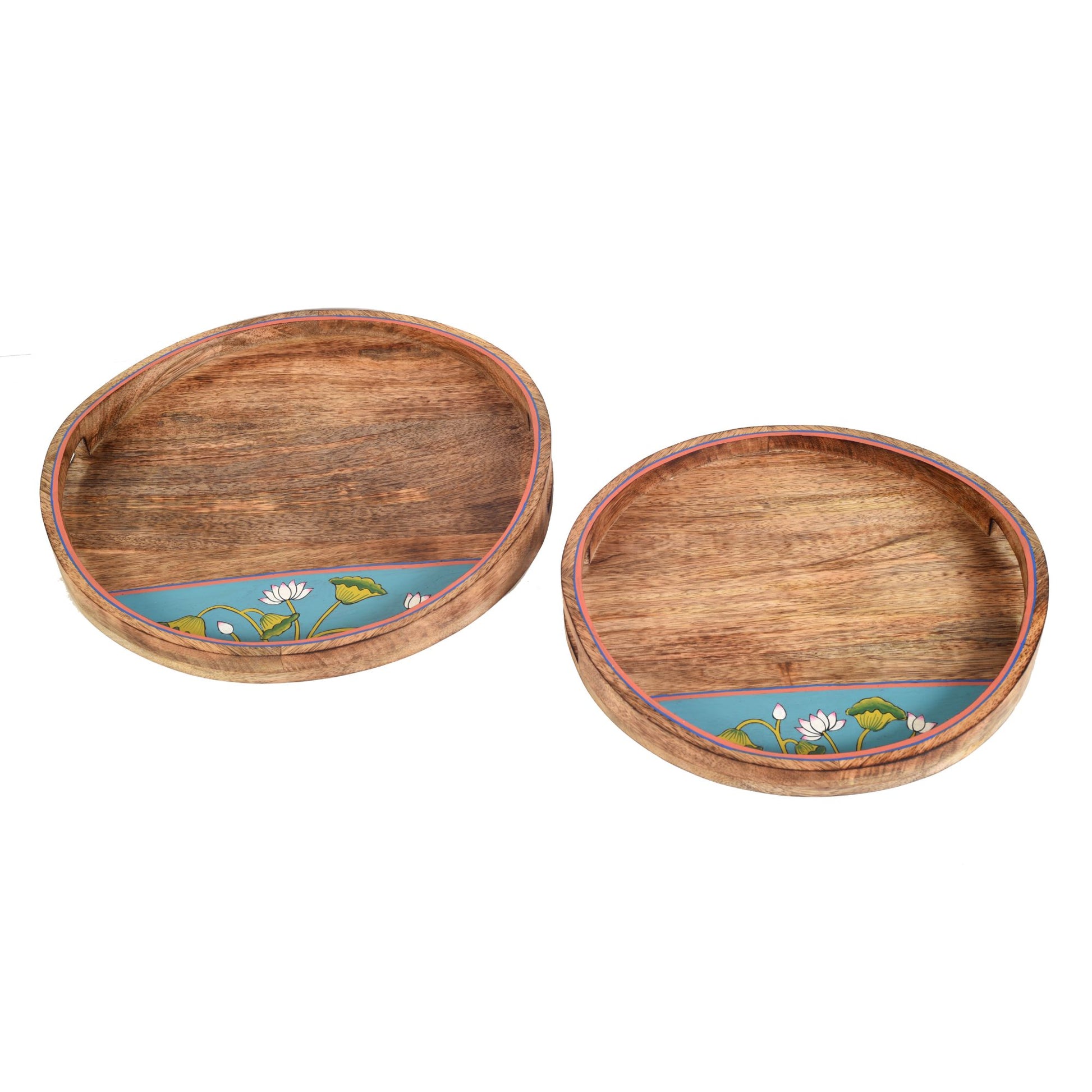 Brown - Pichhwai Leela Round Serving Tray (Set of 2)