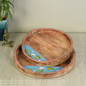 Brown - Pichhwai Leela Round Serving Tray (Set of 2)