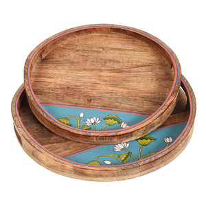 Brown - Pichhwai Leela Round Serving Tray (Set of 2)