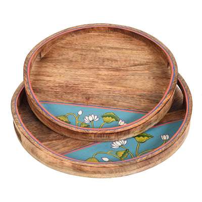 Brown - Pichhwai Leela Round Serving Tray (Set of 2)