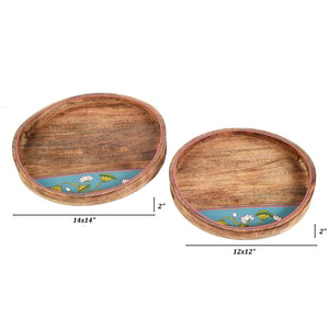 Brown - Pichhwai Leela Round Serving Tray (Set of 2)