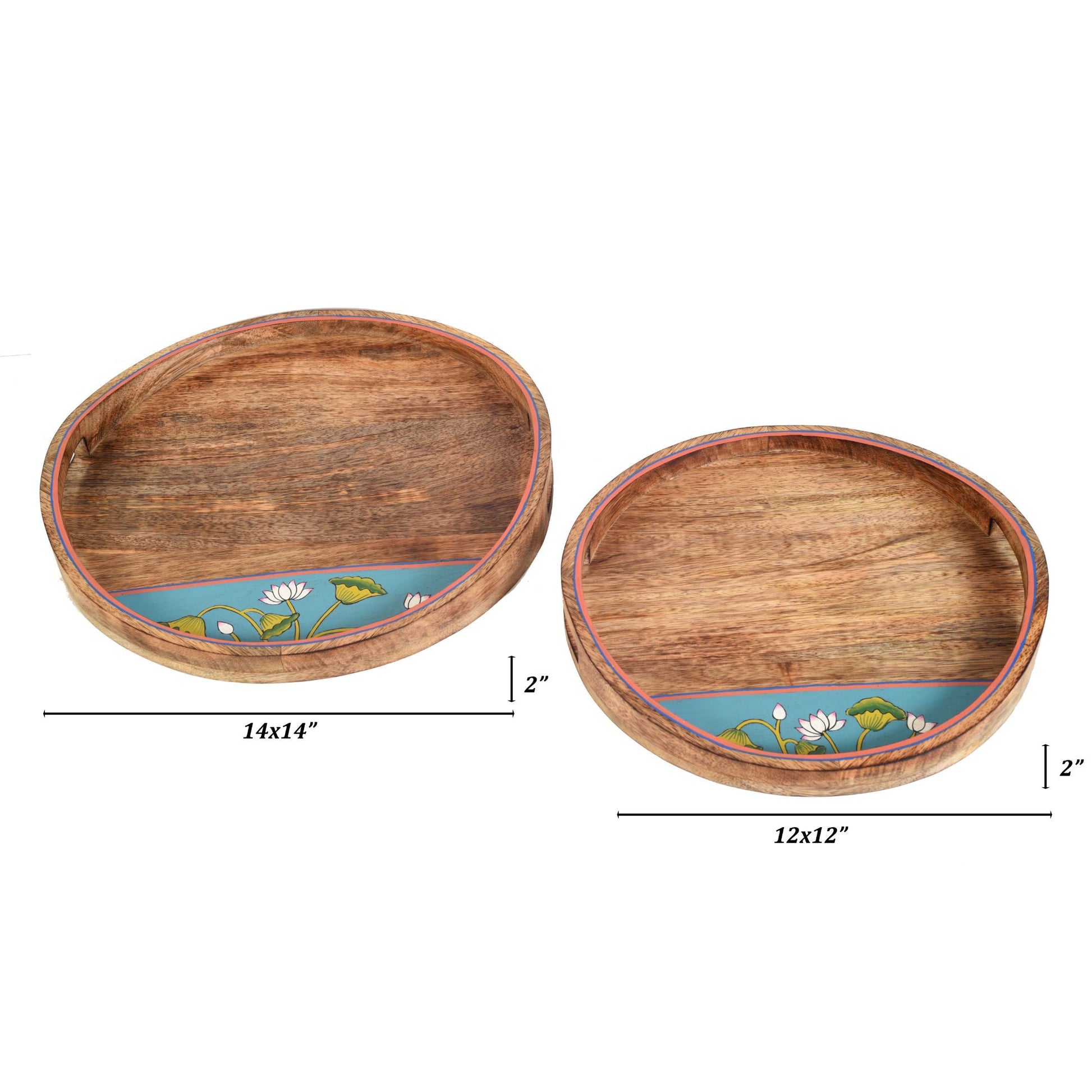 Brown - Pichhwai Leela Round Serving Tray (Set of 2)