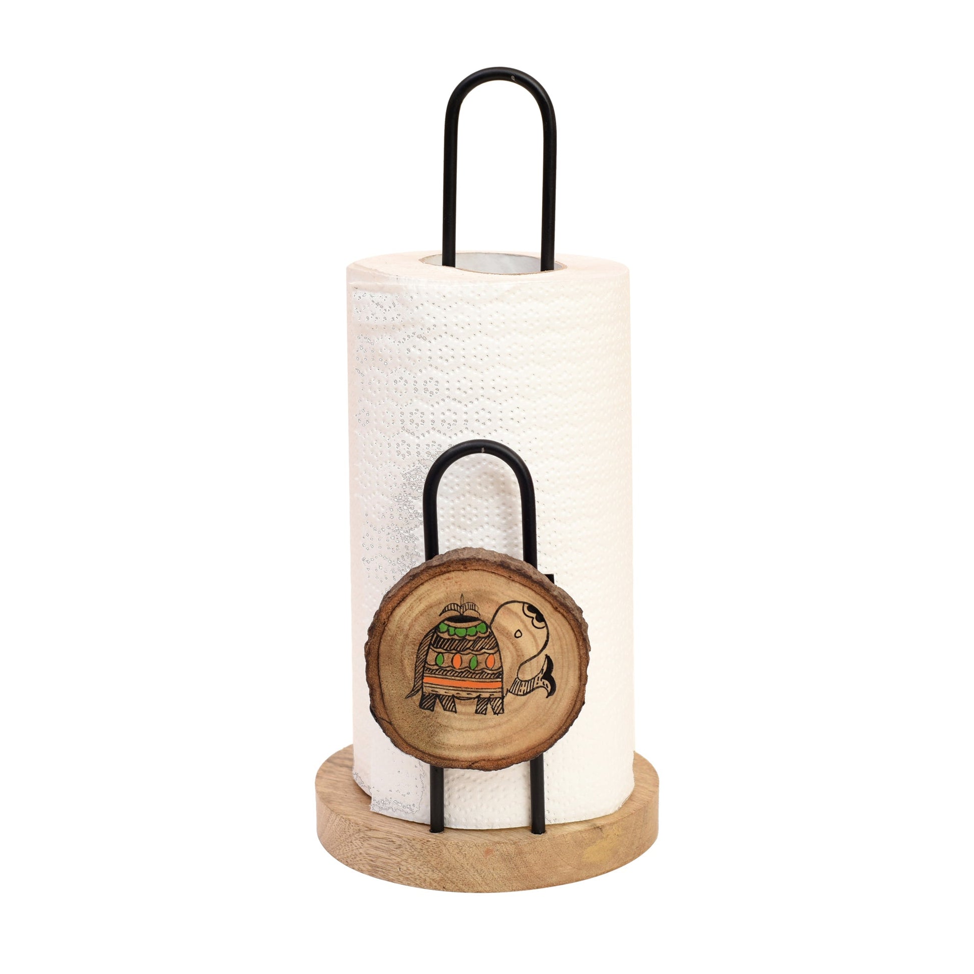 Brown - Mango Wood Handcrafted Tissue Roll Holder with Madhubani Art