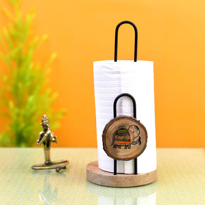 Brown - Mango Wood Handcrafted Tissue Roll Holder with Madhubani Art