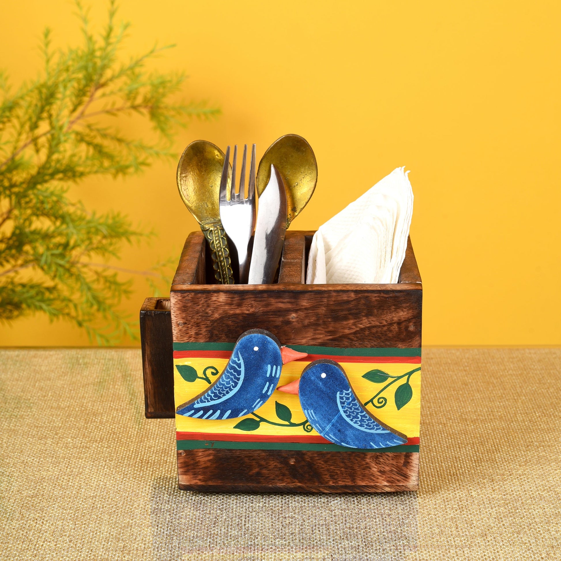 Brown - Love Birds Cutlery Holder Small (4.5x4x4)