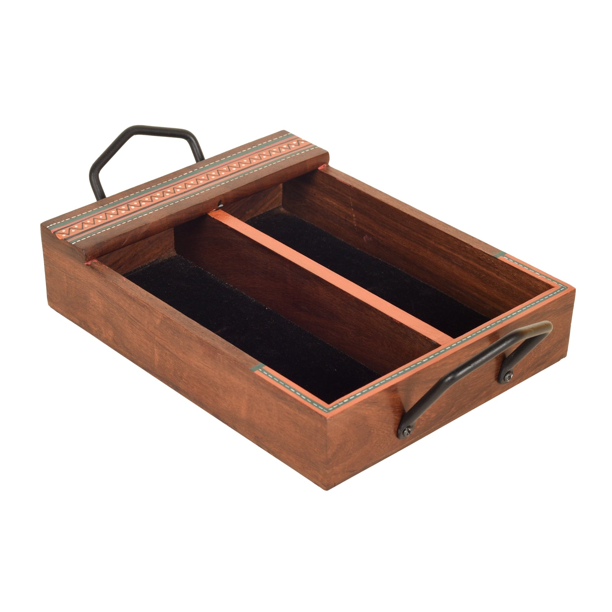 Brown - Mango Wood Handcrafted Cutlery Tray (12 x 7 in)