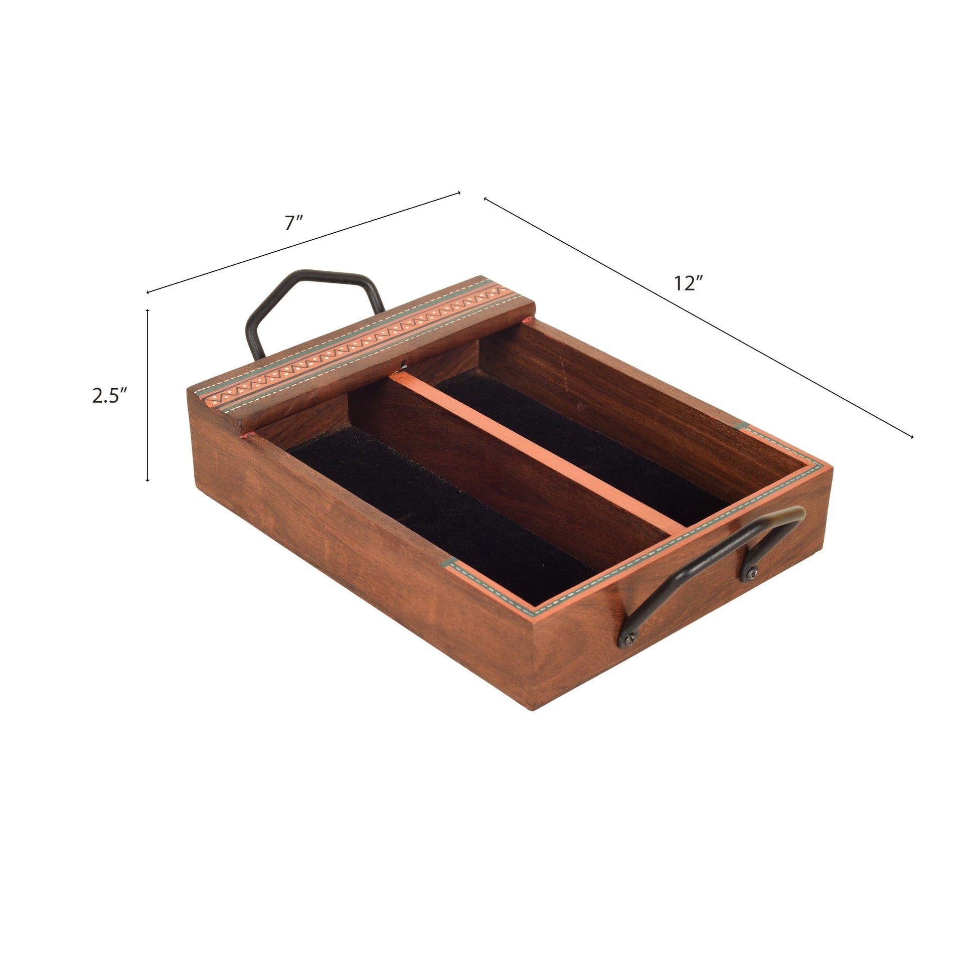 Brown - Mango Wood Handcrafted Cutlery Tray (12 x 7 in)