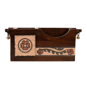 Brown - Cutlery Holder Handcrafted in Wood with Folk Art (9.2x3.3x4