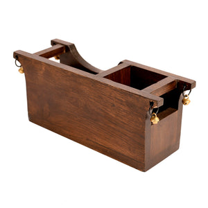 Brown - Cutlery Holder Handcrafted in Wood with Folk Art (9.2x3.3x4