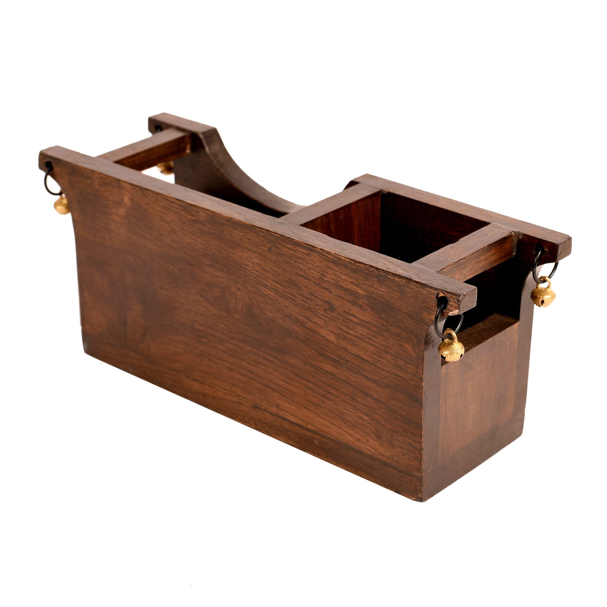 Brown - Cutlery Holder Handcrafted in Wood with Folk Art (9.2x3.3x4")